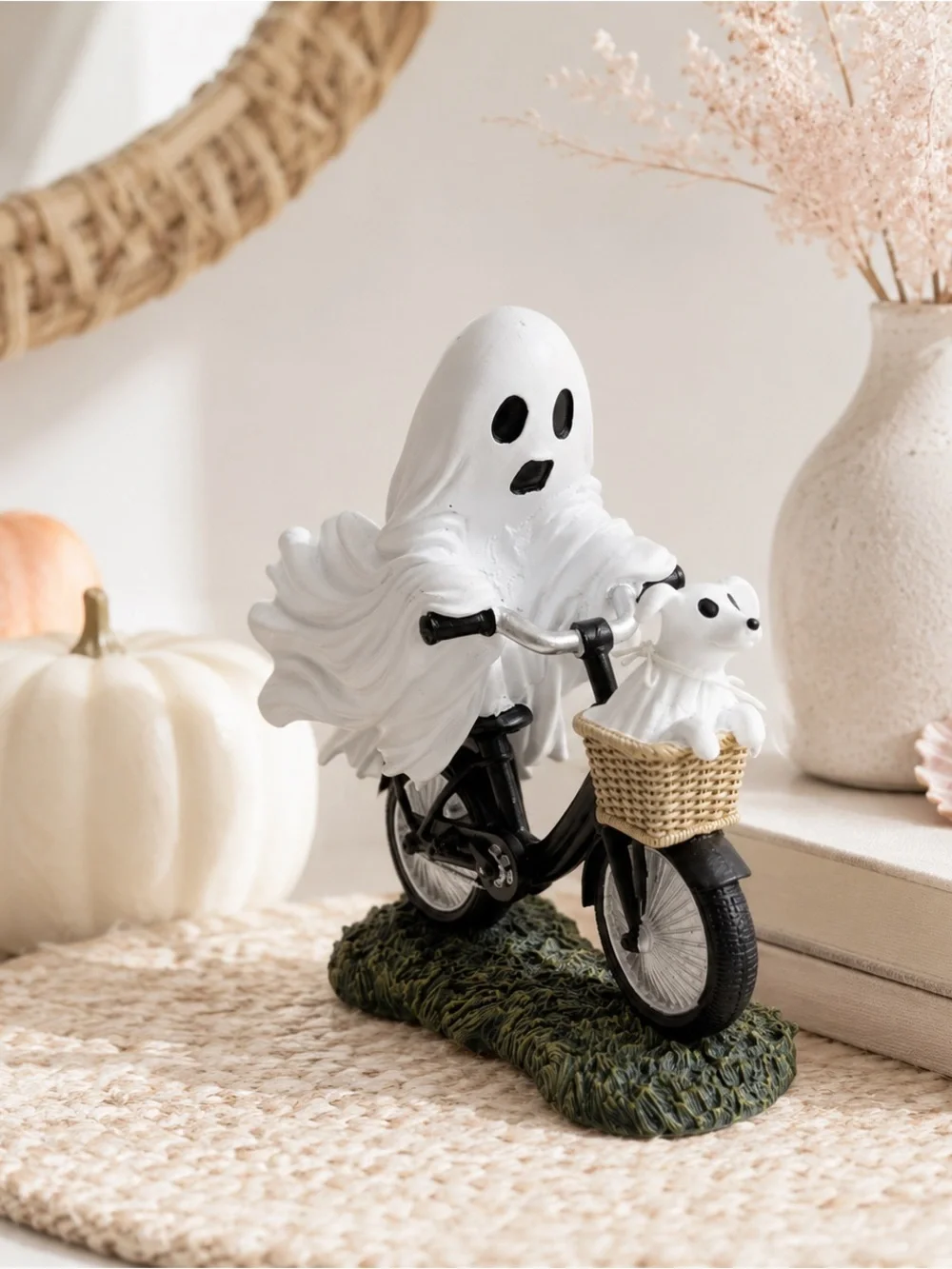 Goblin & Ghoul Ghost Riding Bicycle with Ghost Dog Halloween Figurine